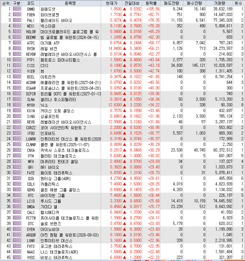 1월 29일 미국 주식 상승률 상위 종목 TOP 300