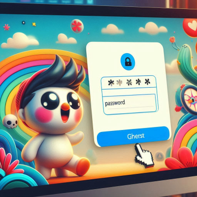 다양한 애니메이션 스타일의 컴퓨터 로그인 화면, 비밀번호 입력창