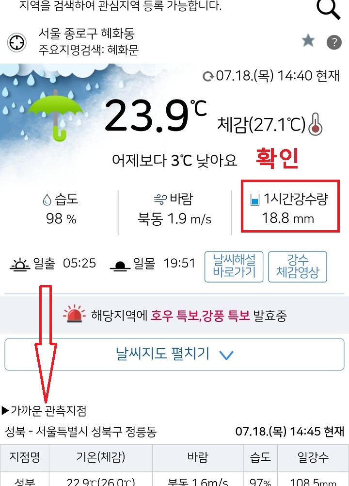 1시간당 강수량 보임