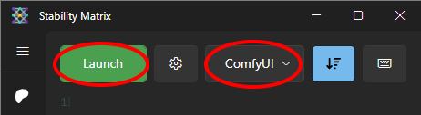 Stability Matrix 실행 후 ComfyUI 선택하고 Launch 버튼 클릭