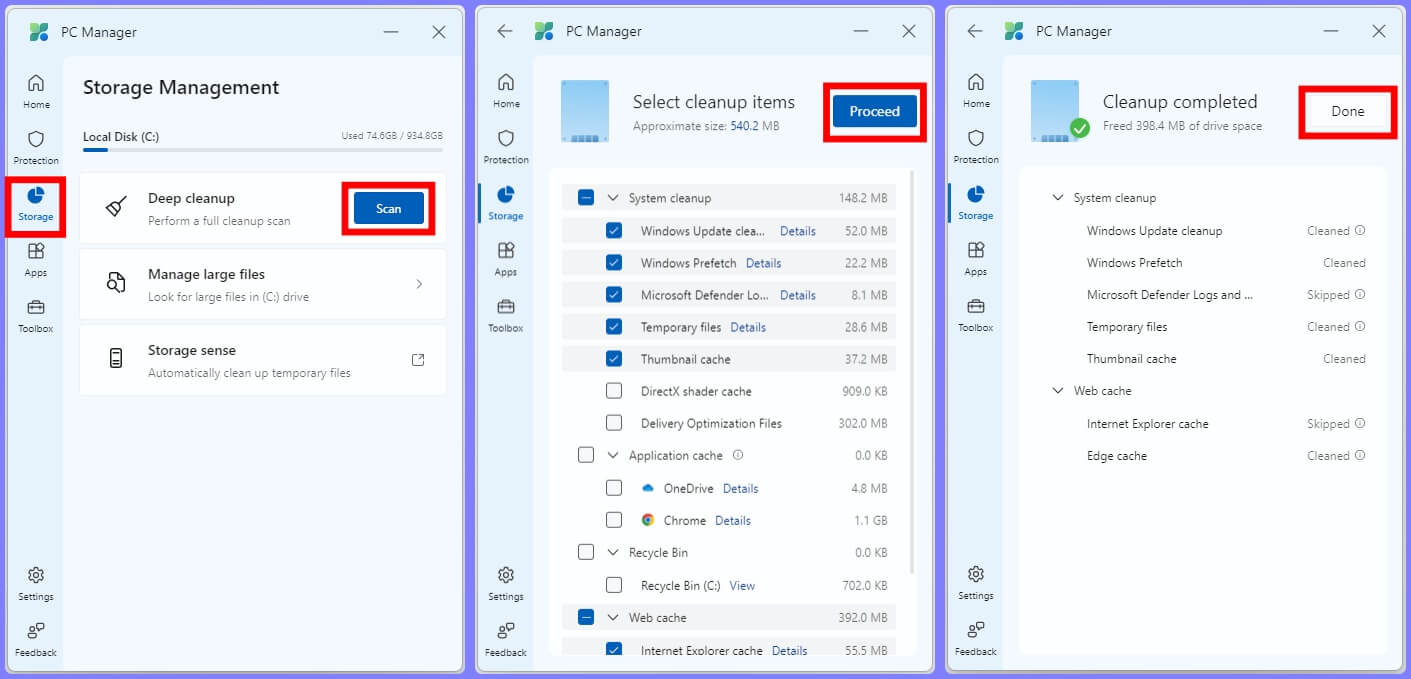 마이크로소프트 PC 매니저 컴퓨터 저장공간 확보 방법