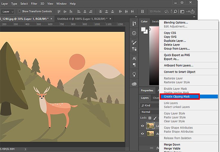 메뉴로 클리핑마스크 선택하기