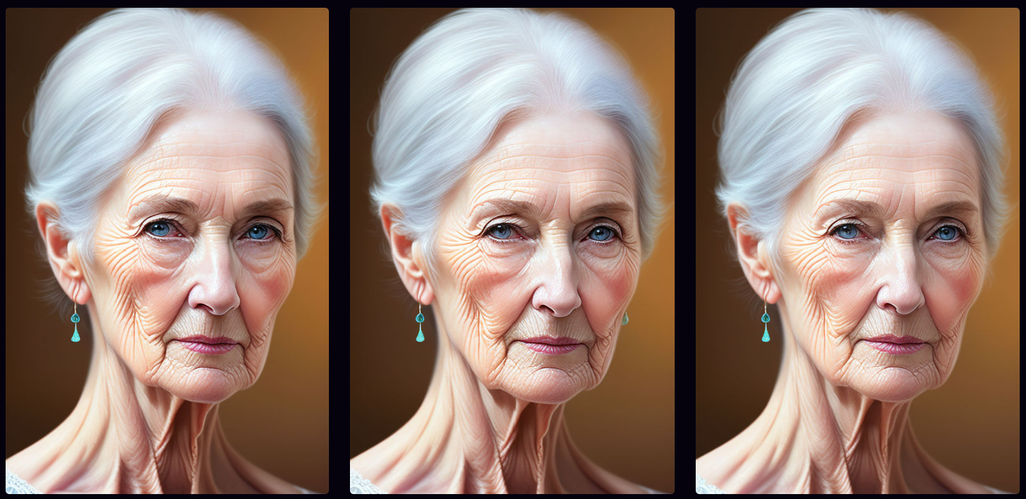 Images of a woman aging from 73 to 71