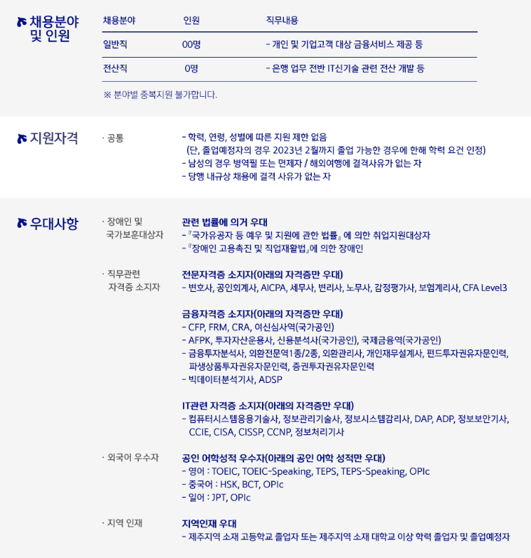  제주은행 2023년 상반기 신입행원 채용공고