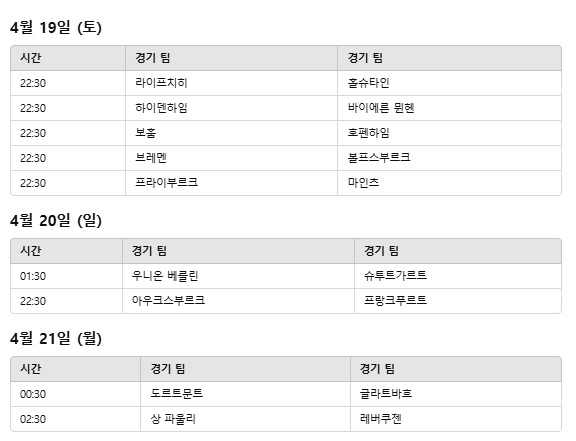 해외축구 분데스리가 경기일정