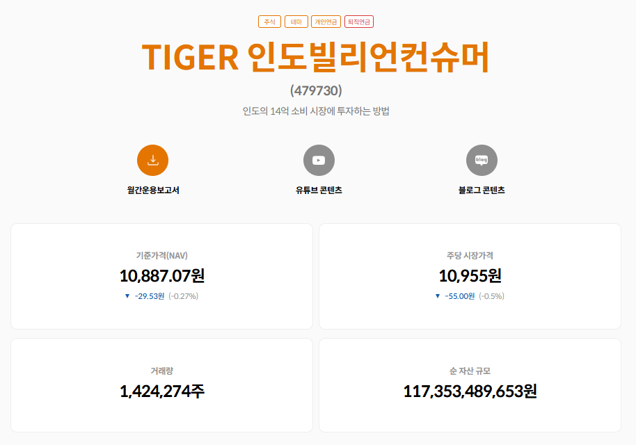 TIGER 인도빌리언컨슈머 상품 설명