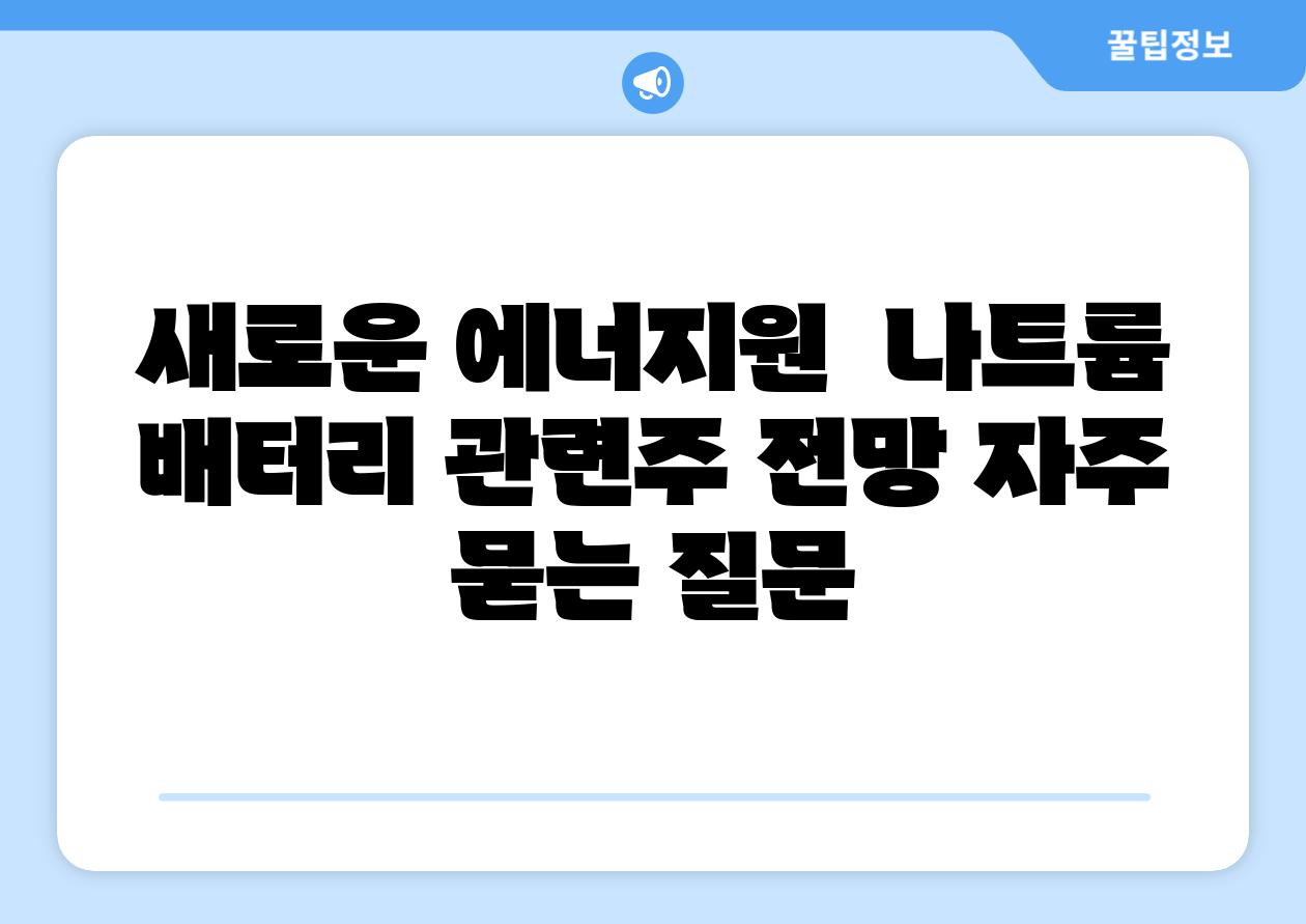 새로운 에너지원 | 나트륨 배터리 관련주 전망