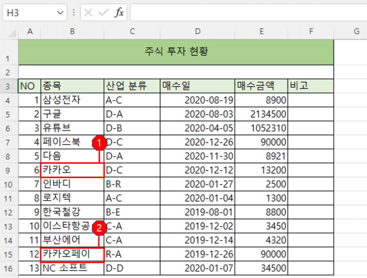 삭제하고 싶은 셀이 포함된 엑셀 사진