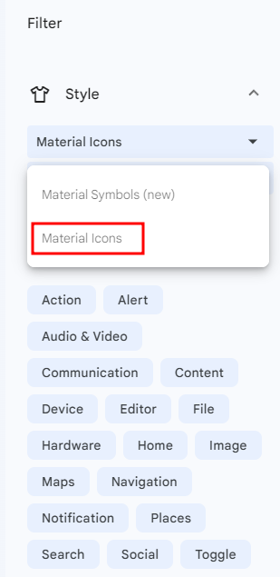 필터에서 Material Icons 선택