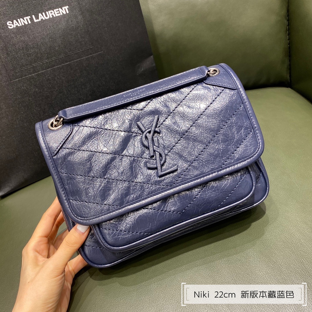  [SAINT LAURENT] 입생로랑 크링클드 퀼티드 미디움 니키 체인 백 633158 (2 COLOR)