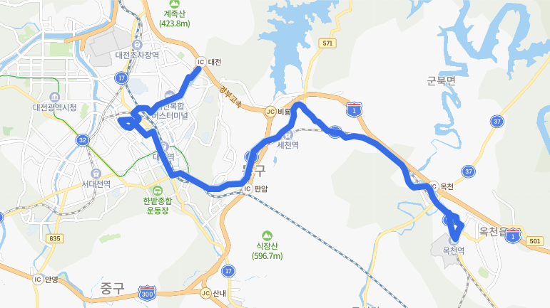  [대전] 607번버스 노선, 시간표 : 대전복합터미널, 삼성동, 대전역, 중앙시장, 옥천시외버스정류장