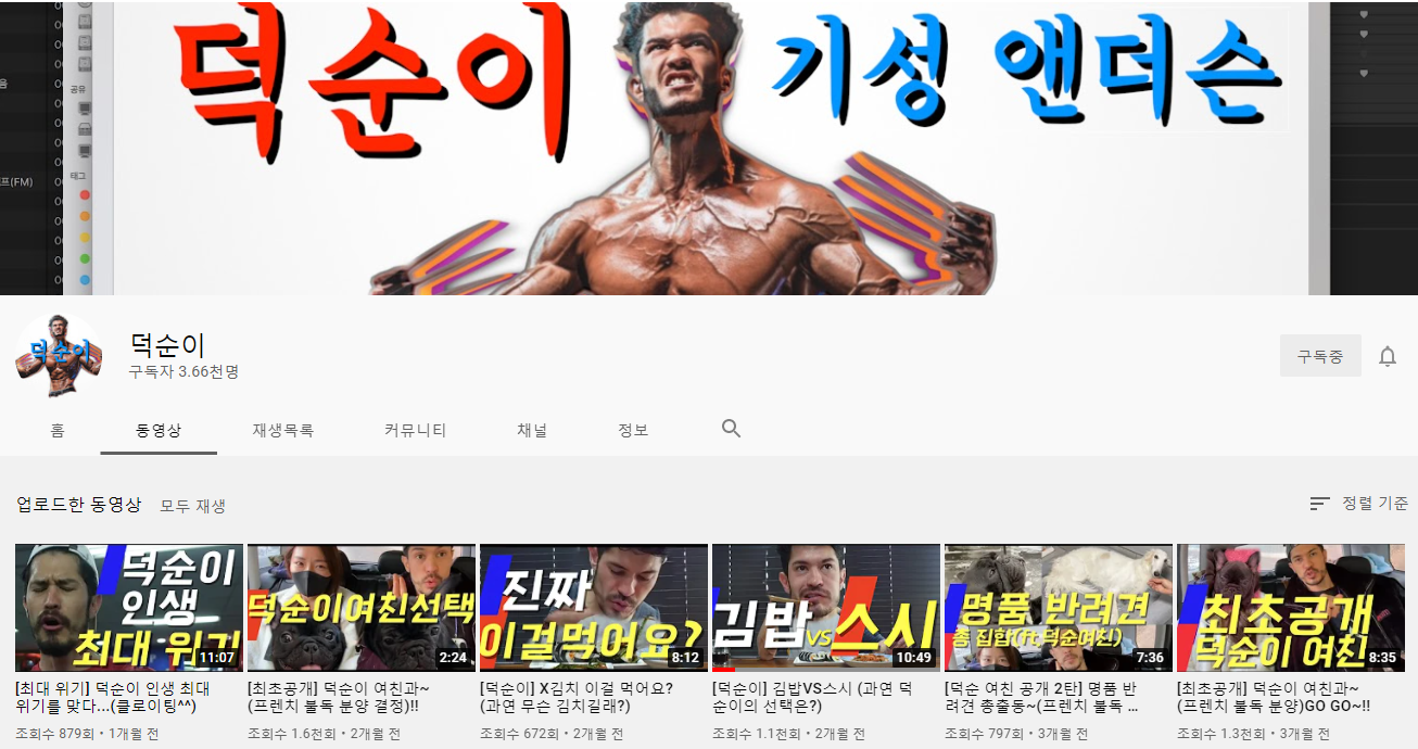 기성-앤더슨-인스타그램-울버린덕순이와-유튜브채널-덕순이-스크린캡쳐