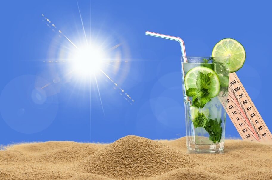 태양-모래-온도계-음료수