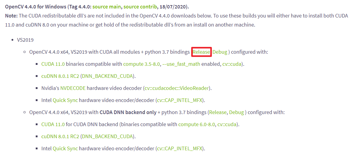  CUDA 11.0을 위해 빌드된 OpenCV 4.4.0를 Python 3.7에서 사용하기