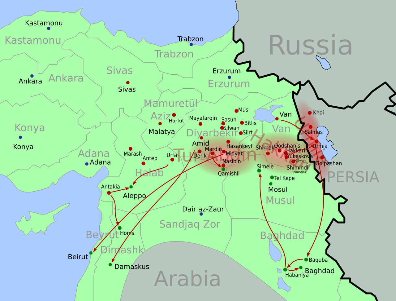 오스만 제국의 아시리아인 학살 지도