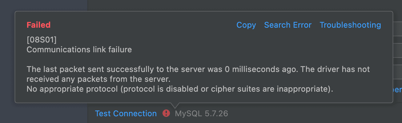  Error - [08S01] Communications link failure
