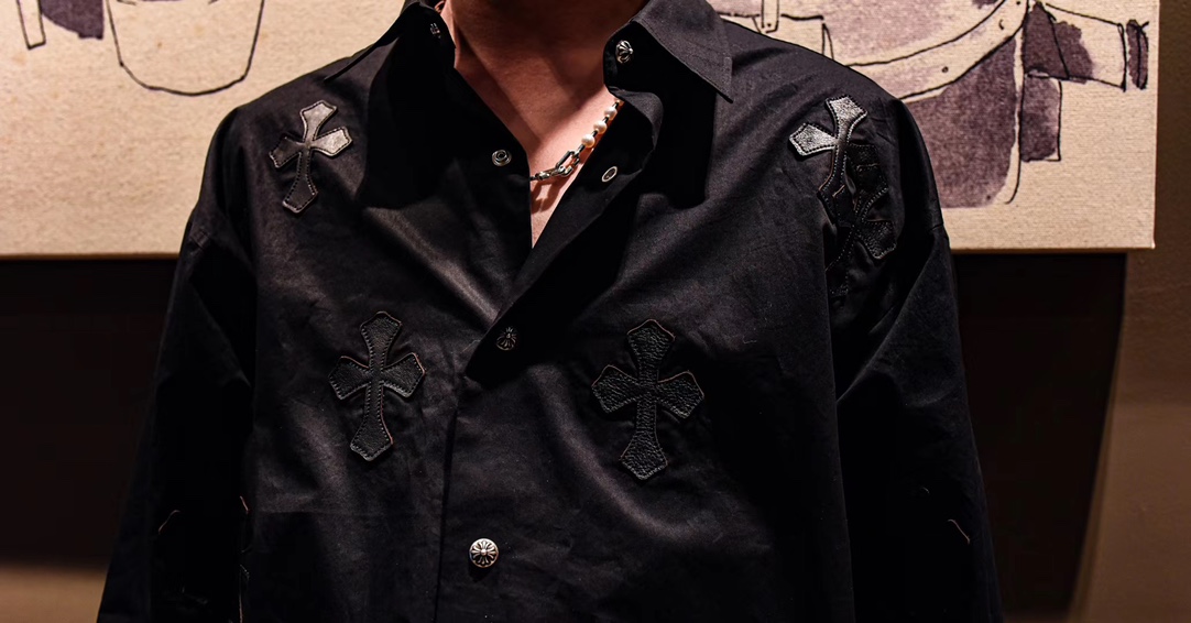  [CHROME HEARTS] 크롬 하츠 크로스 레더 블랙 셔츠