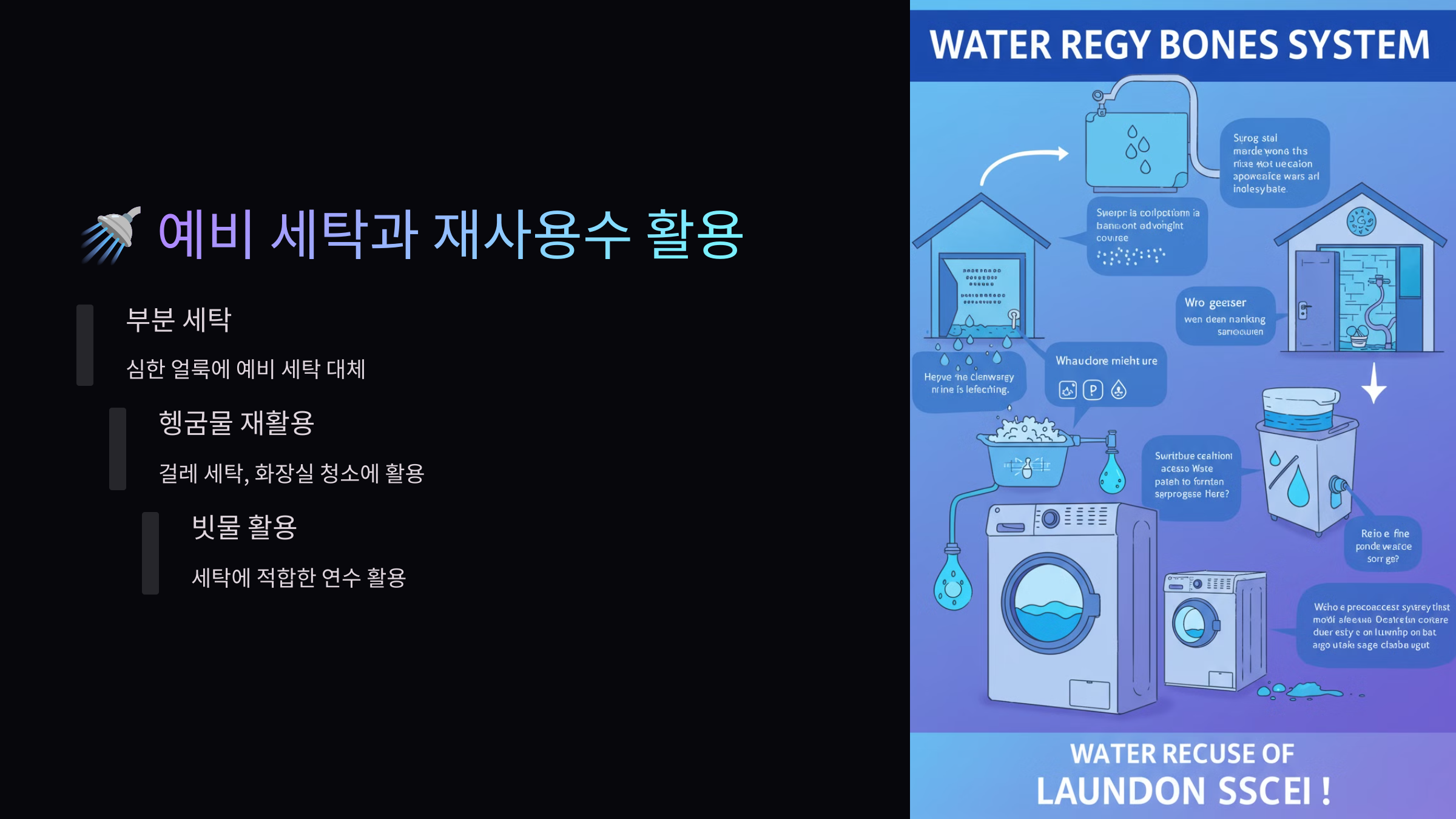 예비 세탁과 재사용수 활용
