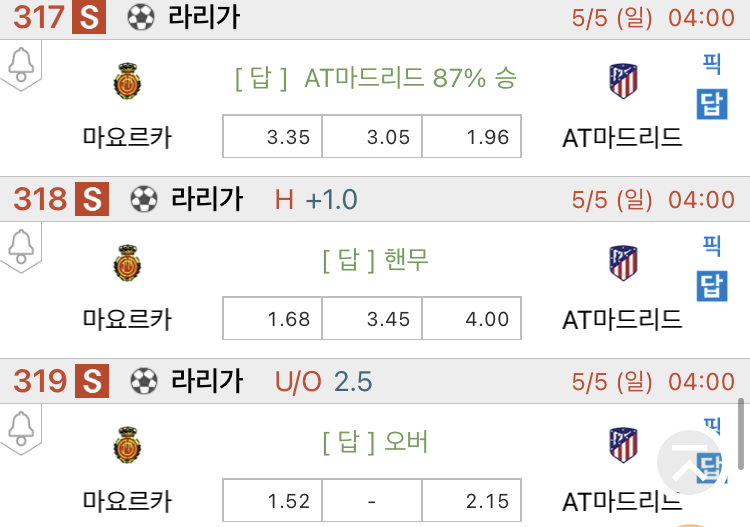 [진짜총판] 5월5일 마요르카 VS AT마드리드 축구분석