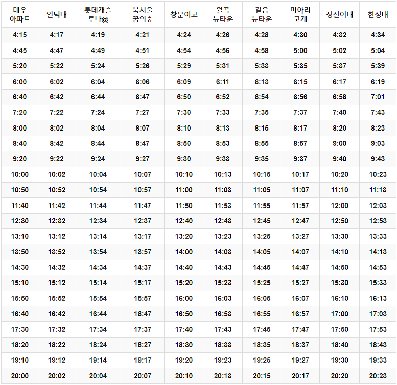 6011번 공항버스 시간표