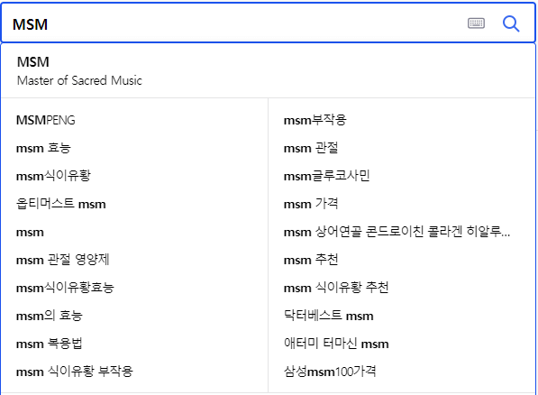 MSM 연관 검색어들