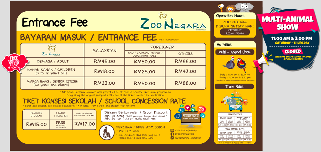 Zoo Negara 지도 및 티켓팅 가격