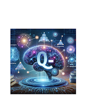 An illustration depicting the concept of the Q_ (Q-Star) algorithm in artificial intelligence. The image should feature a futuristic AI brain&#44; interco