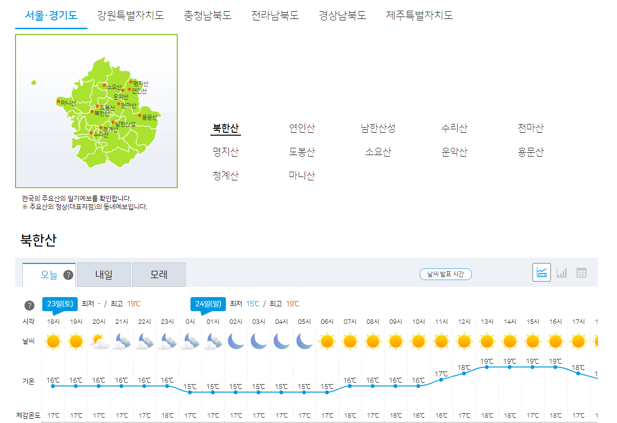 산악날씨 확인하기