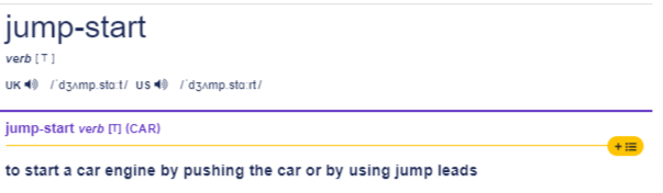 차량 재시동에 사용하는 jump-start 사전적 의미