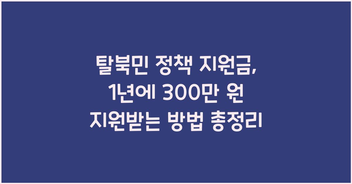 탈북민 정책 지원금, 1년에 300만 원 지원받는 방법