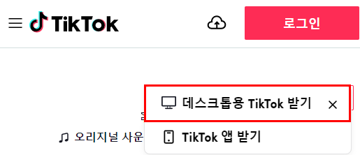 PC용 틱톡 다운로드 받기 버튼 선택