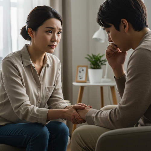 따뜻한 손길로 피해자를 위로하는 상담사 또는 전문가의 모습
