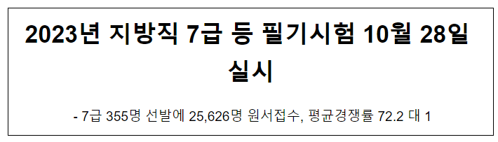  2023년 지방직 7급 등 필기시험 10월 28일 실시