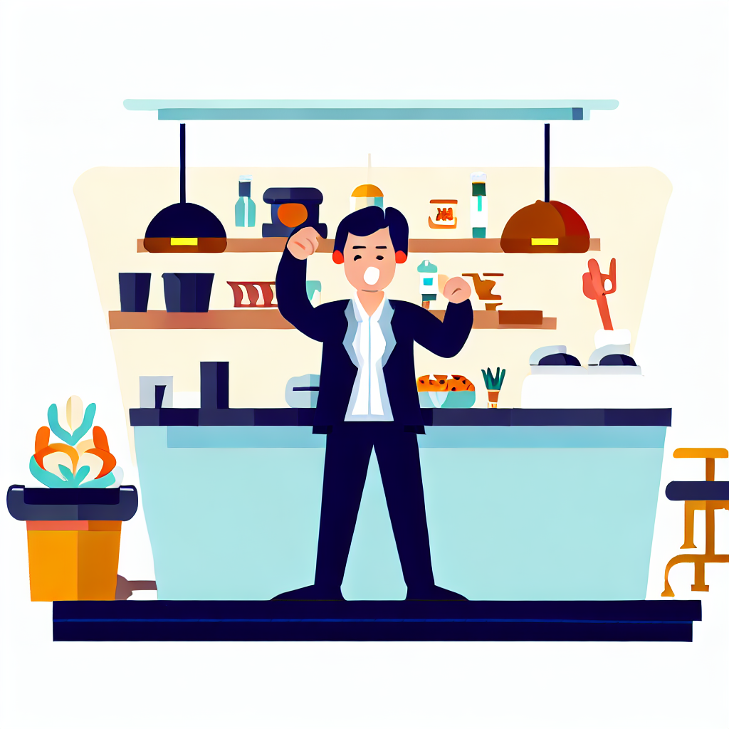 Flat vector style illustration of a successful restaurant business owner in Korea