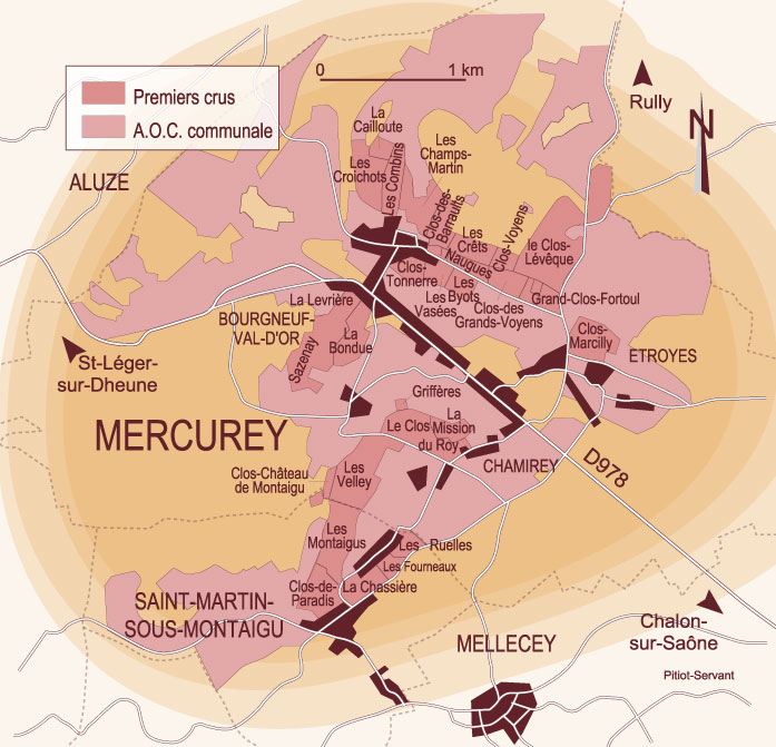 멕퀴레(Mercurey)의 포도밭 지도