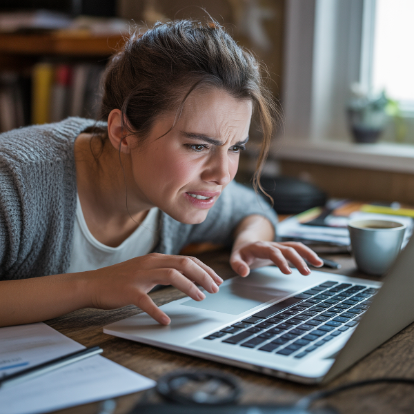 노트북 사용하던 중 키보드가 안될때 키보드에다가 화를 내는 모습의 이미지