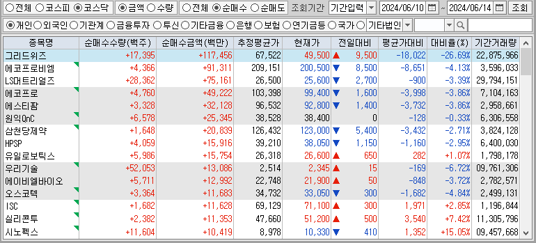 주간 코스닥 개인 순매수