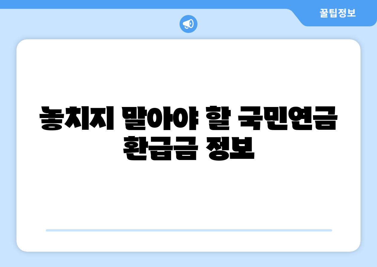 놓치지 말아야 할 국민연금 환급금 정보