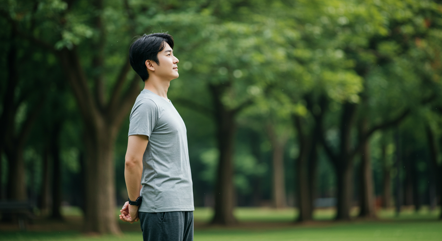 혈당 관리를 위한 스마트하고 긍정적인 여정을 다짐하는 평화로운 한국인