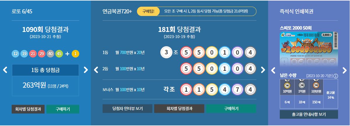  로또 1090회차 당첨번호