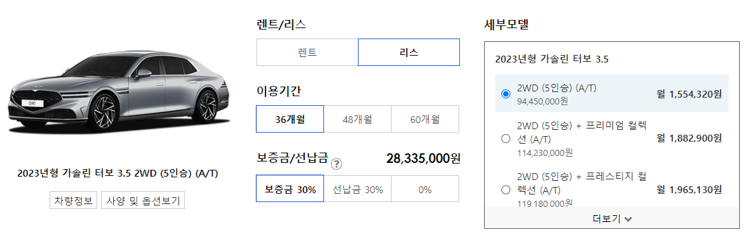 제네시스 G90 리스 가격