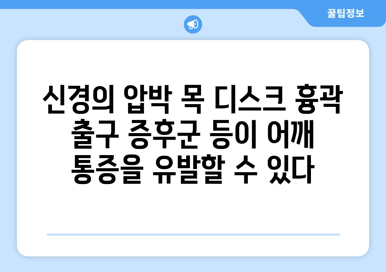 신경의 압박 목 디스크 흉곽 출구 증후군 등이 어깨 통증을 유발할 수 있다