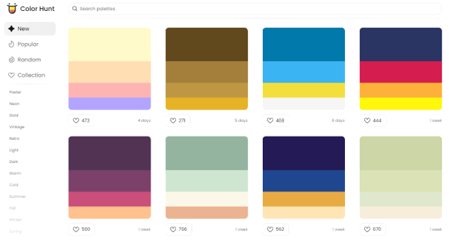 인접 컬러 색상 조합 사이트 Color Hunt
