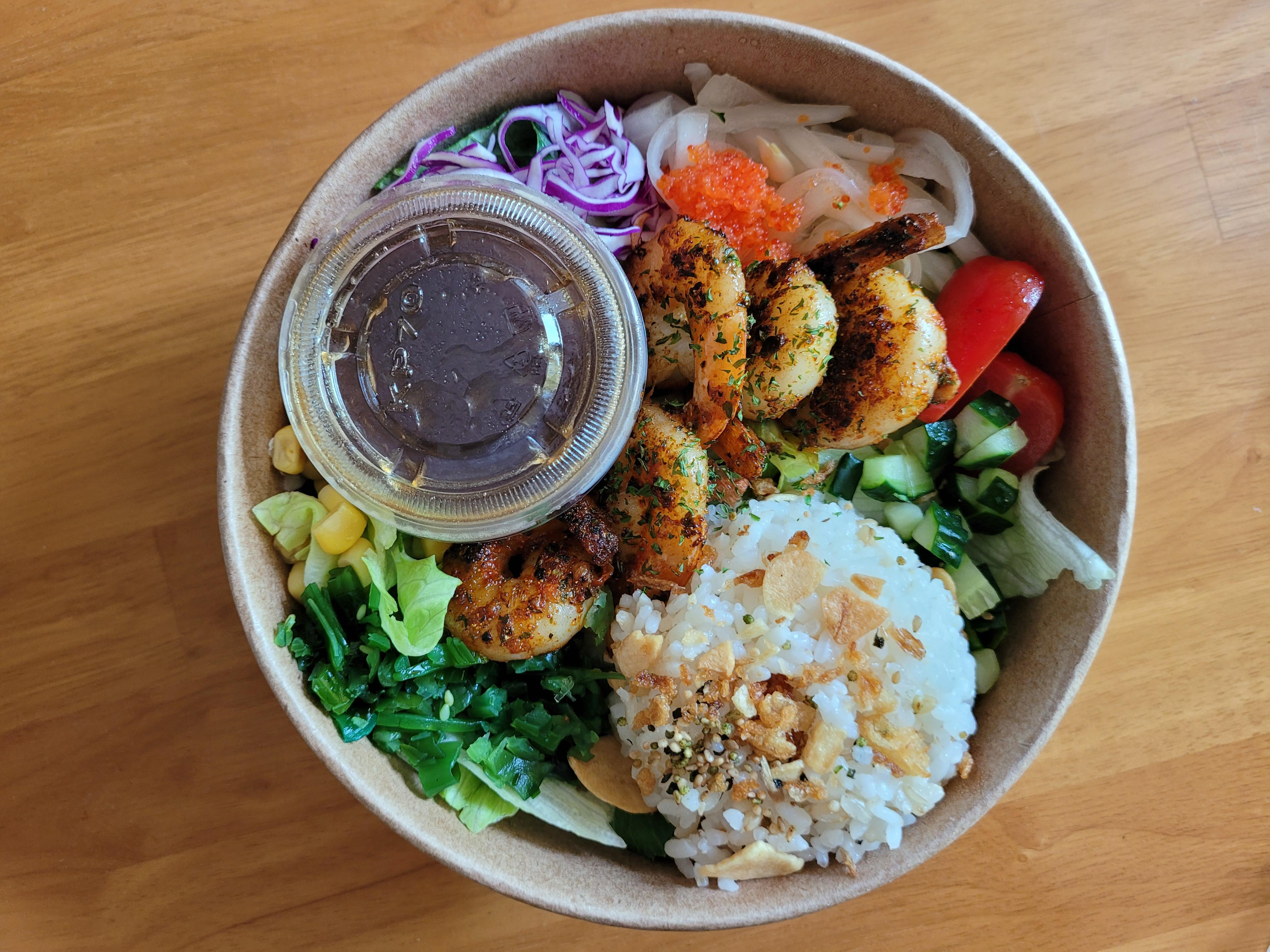  샐러드바스켓(SALAD BASKET) 포항오천점 내돈내산, 쉬림프갈릭포케 포장해서 먹은 후기
