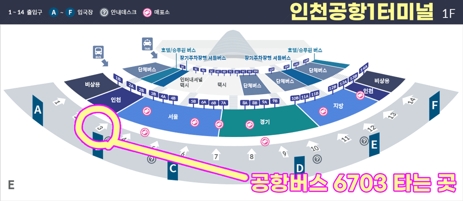 인천공항에서 강남 가는 6703 리무진 버스 타는 곳