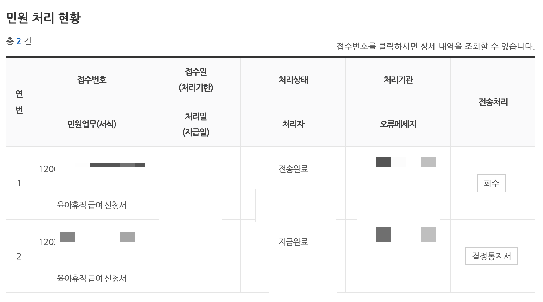 육아휴직급여신청화면