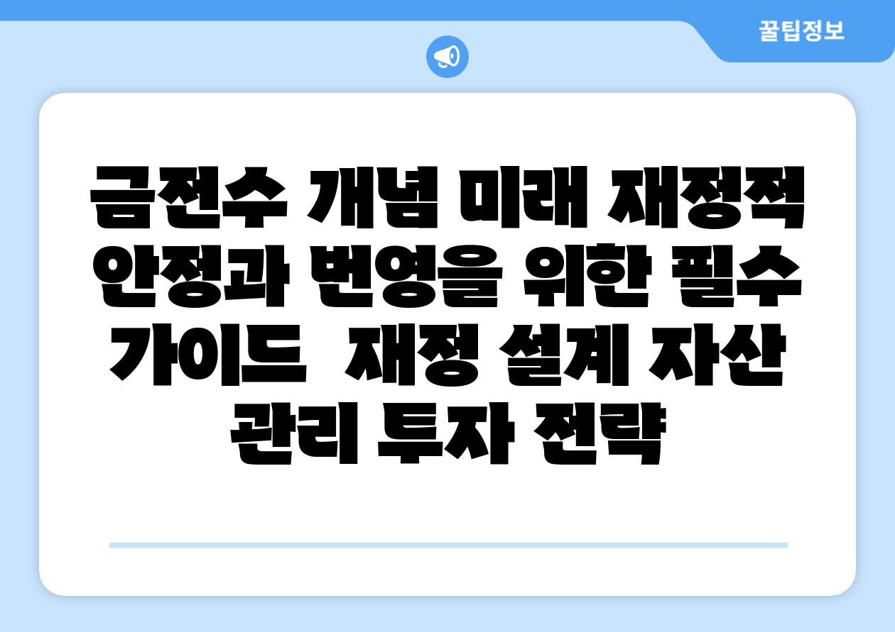 금전수 개념 미래 금전적 안정과 번영을 위한 필수 설명서  재정 설계 자산 관리 투자 전략