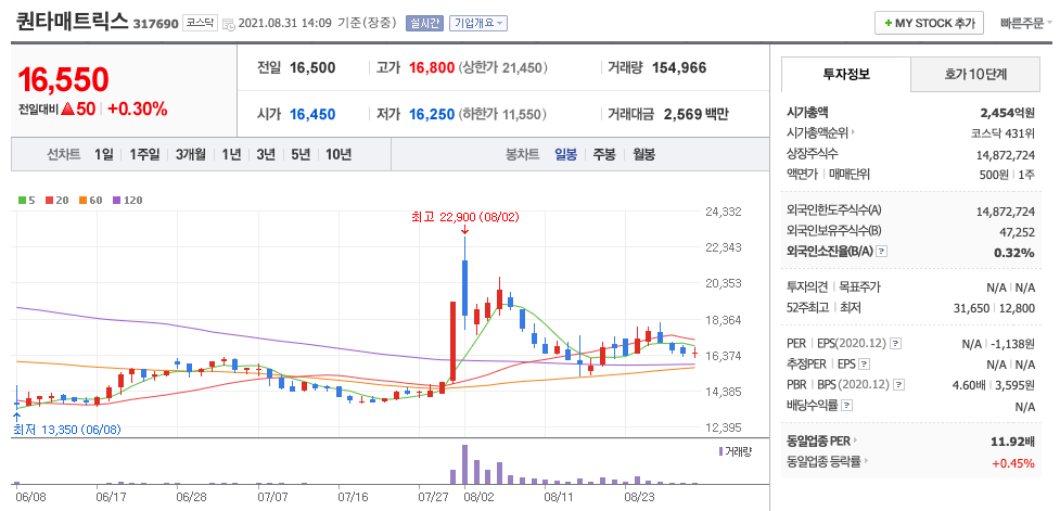  퀀타매트릭스 주식 종목 분석