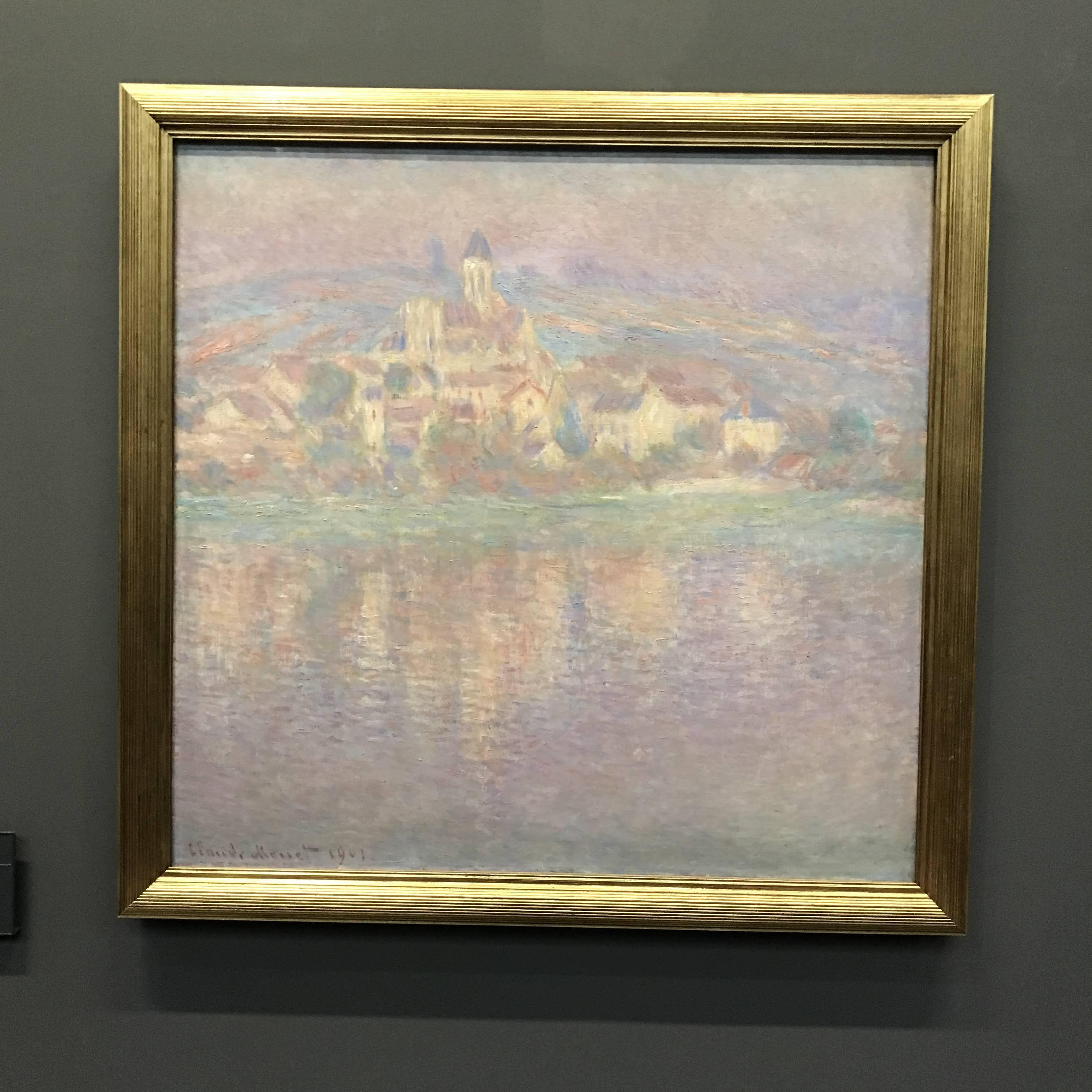 Monet&#44; V&eacute;theuil&#44; soleil couchant&#44; huile sur toile&#44; vers 1900.