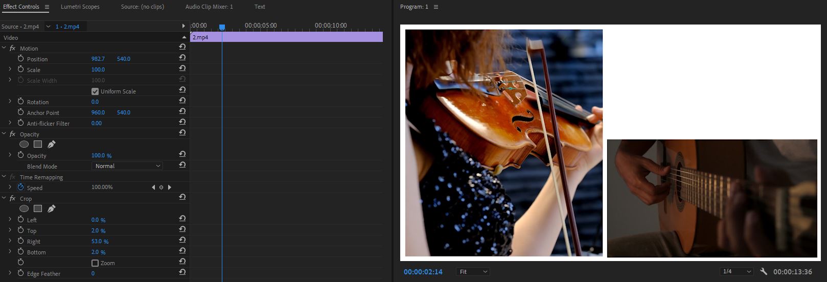 프리미어프로 Crop 효과 사용 사진